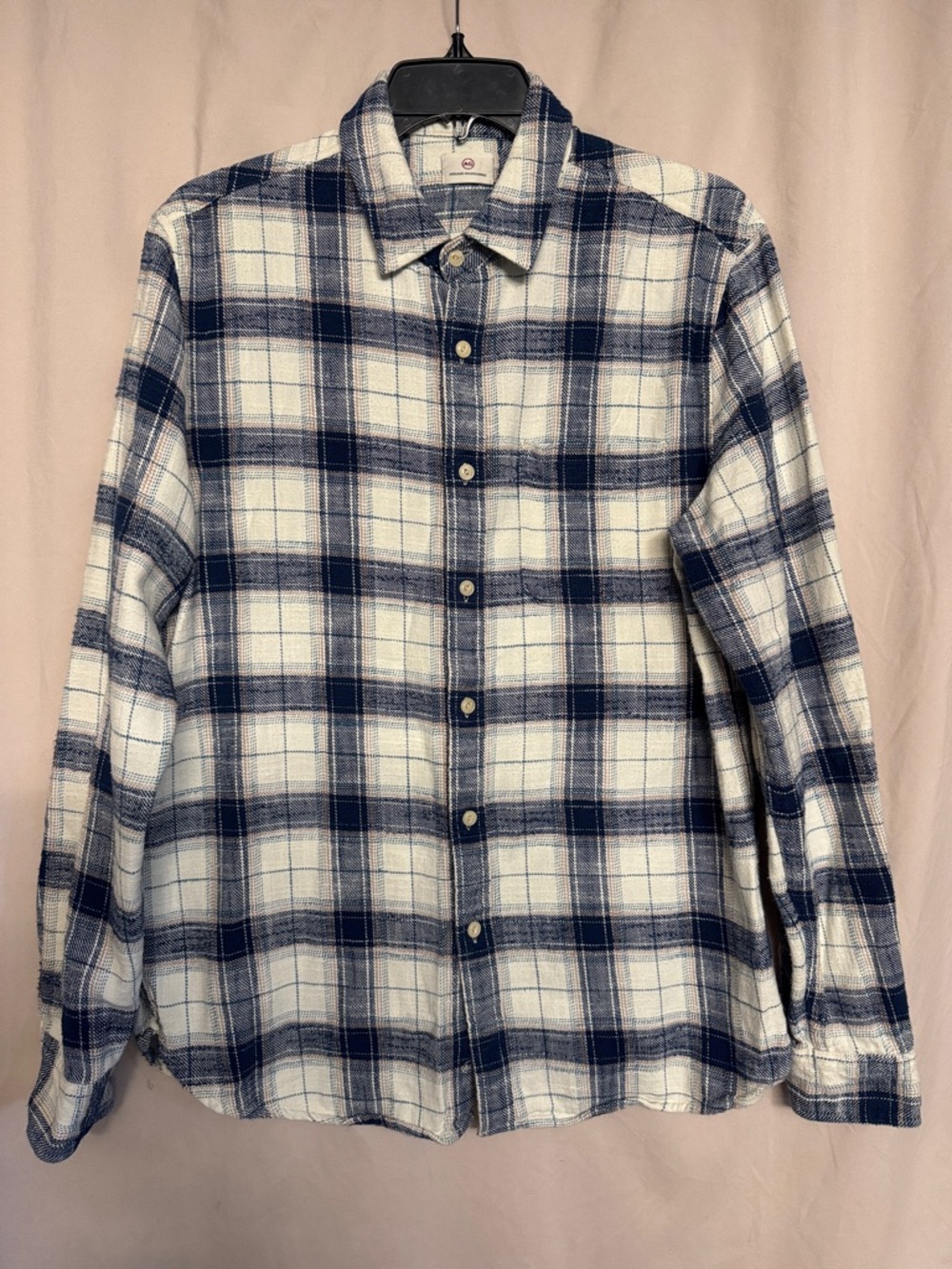 Ag Adriano Goldschmied Aiden Flannel Long-Sleeve Shirt, Size M, Color Cream/Navy